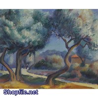 Tranh sơn dầu cây xanh xum xuê